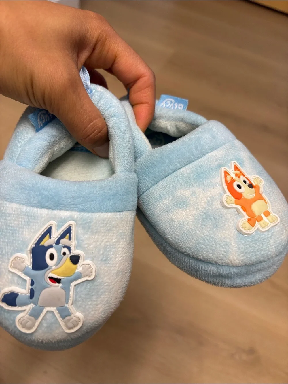 Blue Plush Kids Slip-On Slippers with Cartoon Character